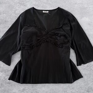 Kaelyn Max II Black Cotton Ruffle Peplum Blouse 3X Sweetheart Bell Sleeve Top